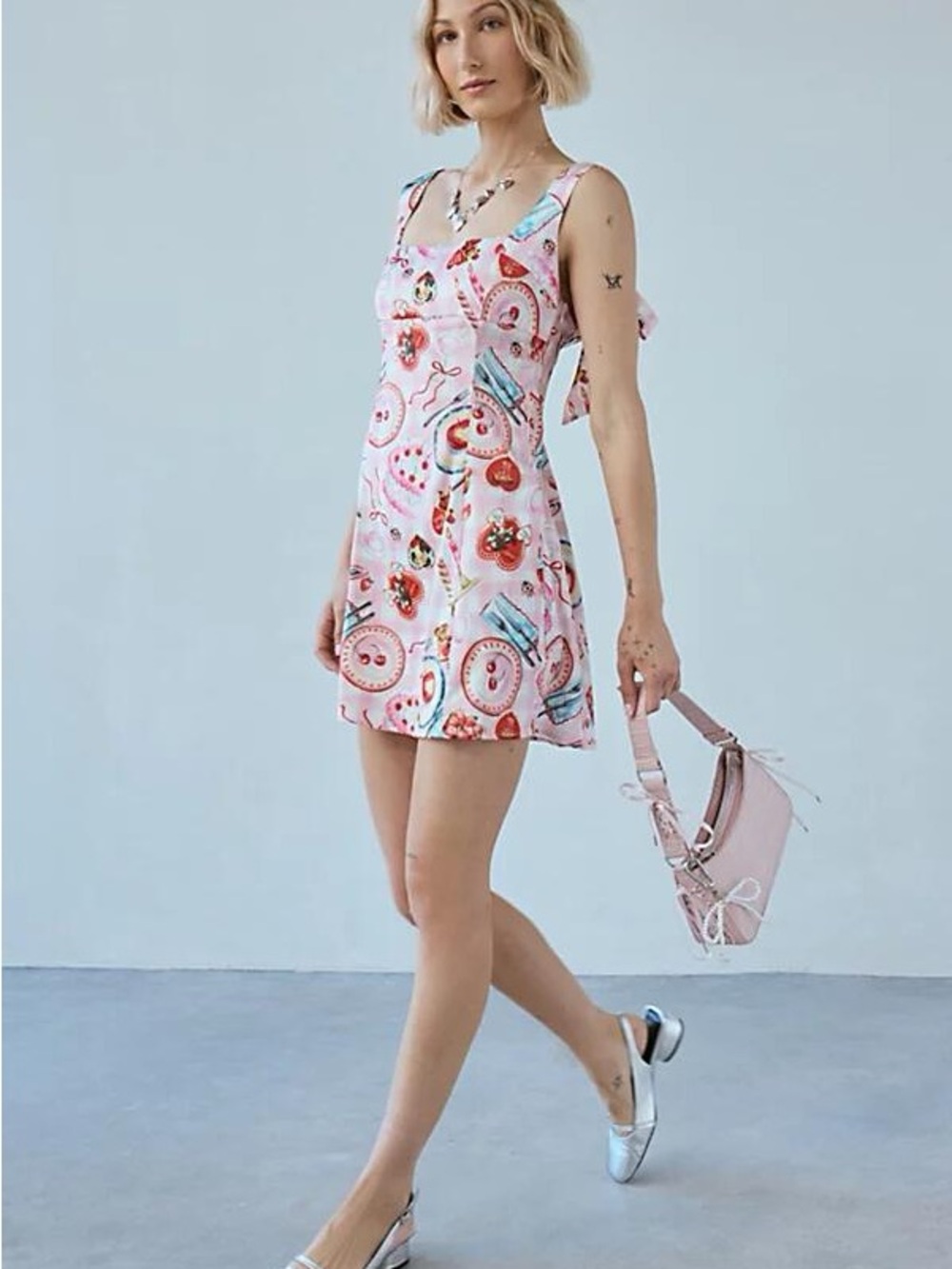 Urban Outfitters Pink Printed Mini Dress with Multicolor Motifs